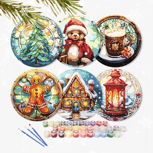 Schilderen op Nummer Placemat Sets 20 cm (6 stuks) - Peperkoekhuis, Kerstboom en Winterontwerpen