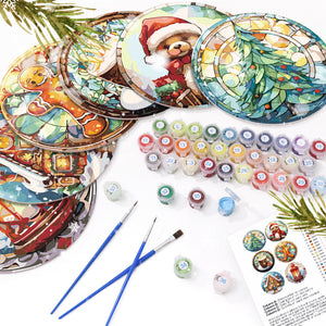 Schilderen op Nummer Placemat Sets 20 cm (6 stuks) - Peperkoekhuis, Kerstboom en Winterontwerpen