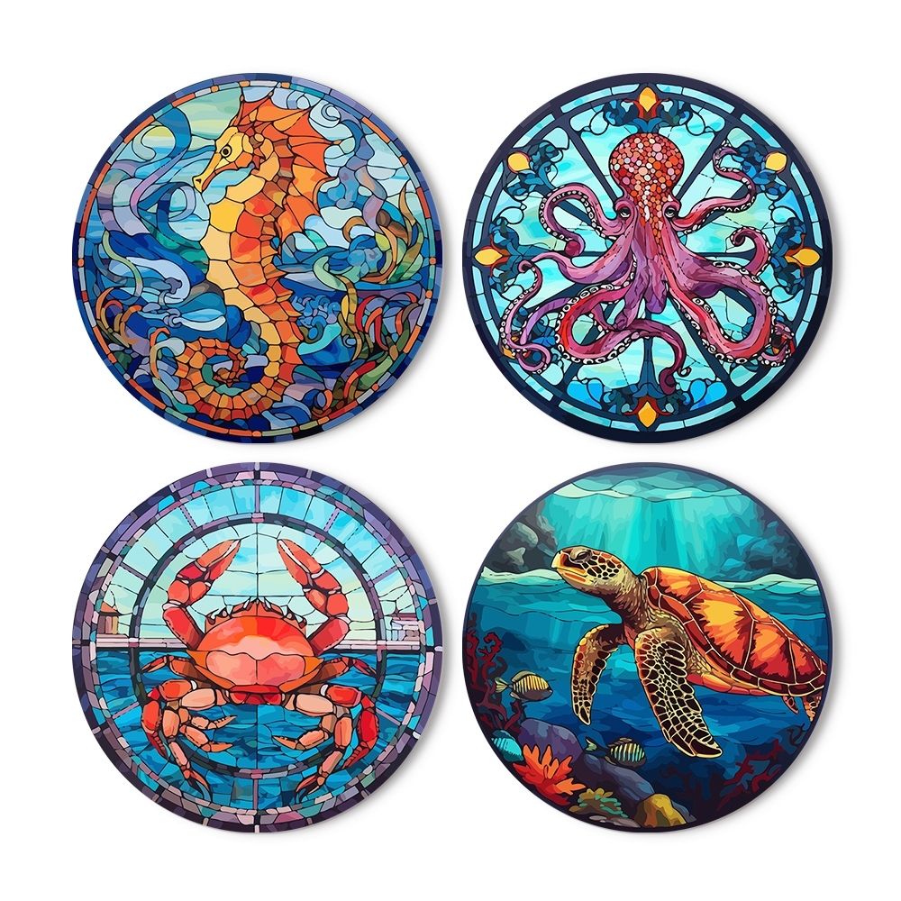 Schilderen op Nummer Tafelsets 20 cm (4 stuks) - Oceaanwezens