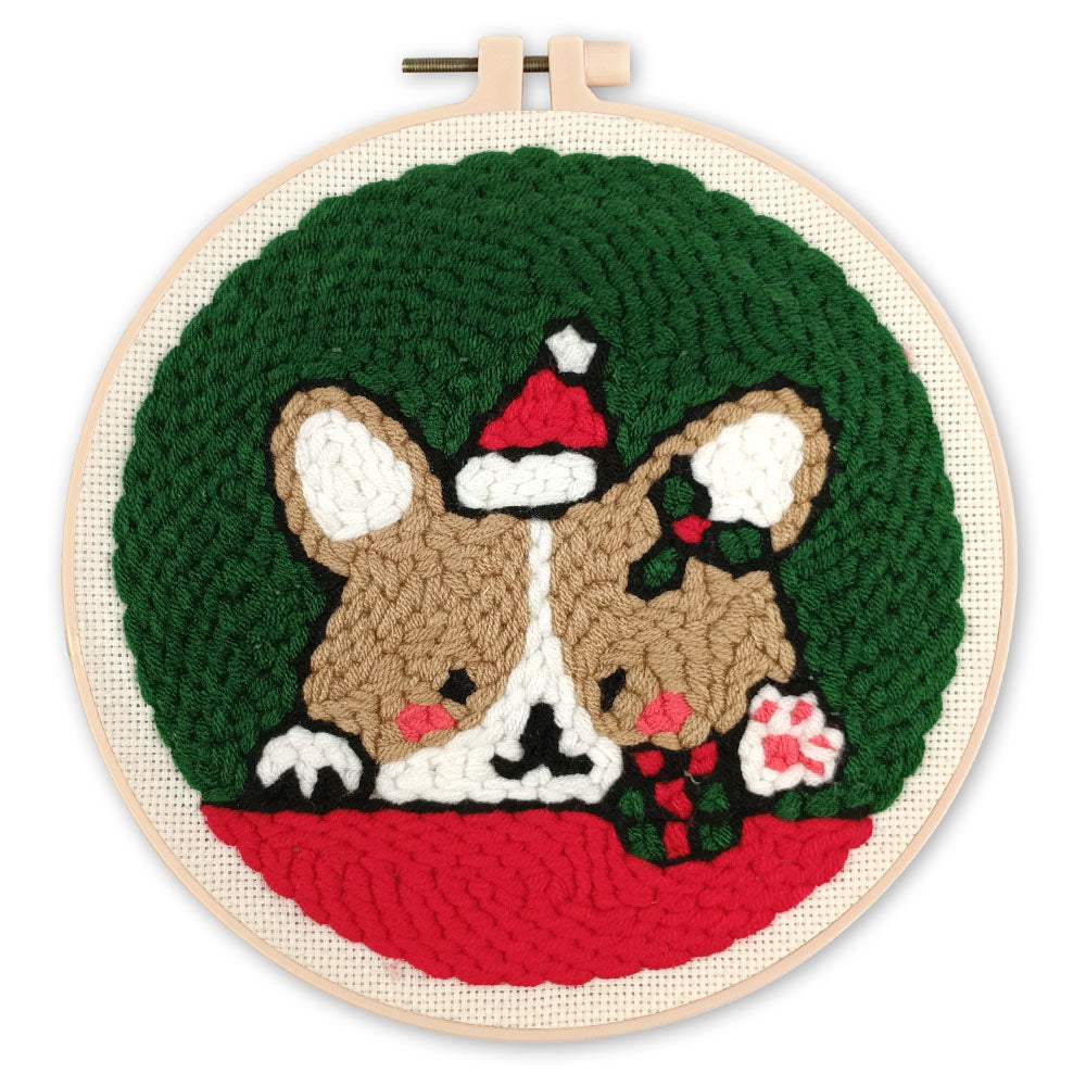Punch Needle pakket Hond met kerstmuts