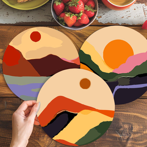 Schilderen op Nummer Placemat Sets 20 cm (6 stuks) - Moderne Abstracte Berg