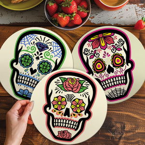Schilderen op Nummer Placemat Sets 20 cm (6 stuks) - Kleurrijke Doodshoofd van de Dag van de Doden