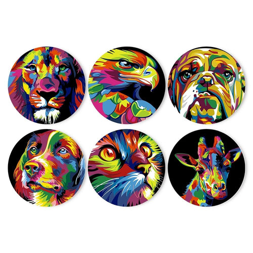 Schilderen op Nummer Tafels Sets 20 cm (6 stuks) - Dieren Pop Art