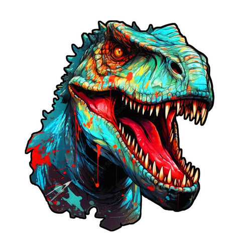 Houten Puzzel - Cyaan Dinosaurus