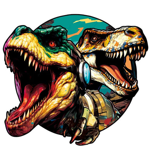 Houten Puzzel - Tweeling Hipster Dinosaurussen