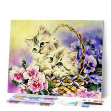 Afbeelding in Gallery-weergave laden, Diamond Painting - Twee katten en bloemen dieren, katten, Diamond Painting Dieren, bloemen