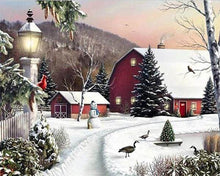 Afbeelding in Gallery-weergave laden, Diamond Painting - Besneeuwde boerderij Diamond Painting Landschappen, landschappen