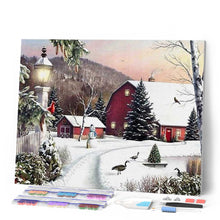 Afbeelding in Gallery-weergave laden, Diamond Painting - Besneeuwde boerderij Diamond Painting Landschappen, landschappen