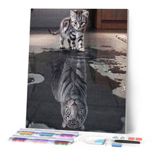 Afbeelding in Gallery-weergave laden, Diamond Painting - Reflecterende tijger en leeuw dieren, Diamond Painting Dieren, leeuwen, tijgers