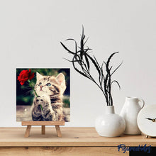 Afbeelding in Gallery-weergave laden, Diamond Painting - Kat met roos dieren, katten, Diamond Painting Dieren, Diamond Painting Bloemen, bloemen