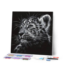 Afbeelding in Gallery-weergave laden, Diamond Painting - Luipaard zwart-wit dieren, Diamond Painting Dieren, luipaarden