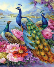 Afbeelding in Gallery-weergave laden, Diamond Painting - Pauwen en bloemen aan het meer