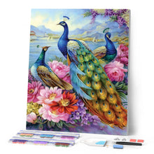Afbeelding in Gallery-weergave laden, Diamond Painting - Pauwen en bloemen aan het meer