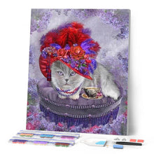 Afbeelding in Gallery-weergave laden, Diamond Painting - Kat met hoed en ketting dieren, katten, Diamond Painting Dieren