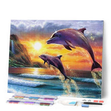 Afbeelding in Gallery-weergave laden, Diamond Painting - Dolfijnen bij zonsopgang dieren, Diamond Painting Dieren, dolfijnen