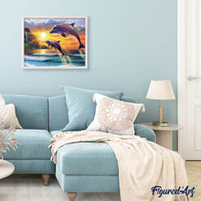 Afbeelding in Gallery-weergave laden, Diamond Painting - Dolfijnen bij zonsopgang dieren, Diamond Painting Dieren, dolfijnen