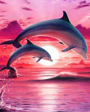 Afbeelding in Gallery-weergave laden, Diamond Painting - Dolfijnen bij zonsondergang dieren, Diamond Painting Dieren, dolfijnen