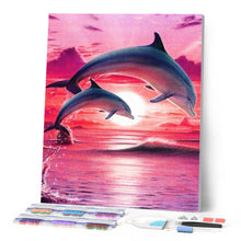 Afbeelding in Gallery-weergave laden, Diamond Painting - Dolfijnen bij zonsondergang dieren, Diamond Painting Dieren, dolfijnen