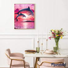 Afbeelding in Gallery-weergave laden, Diamond Painting - Dolfijnen bij zonsondergang dieren, Diamond Painting Dieren, dolfijnen