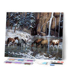 Afbeelding in Gallery-weergave laden, Diamond Painting - Paarden in de rivier dieren, Diamond Painting Dieren, Diamond Painting Landschappen, paarden, landschappen