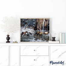 Afbeelding in Gallery-weergave laden, Diamond Painting - Paarden in de rivier dieren, Diamond Painting Dieren, Diamond Painting Landschappen, paarden, landschappen