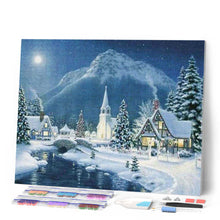 Afbeelding in Gallery-weergave laden, Diamond Painting - Dorp in de sneeuw Diamond Painting Landschappen, landschappen, winter
