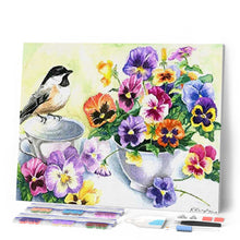Afbeelding in Gallery-weergave laden, Diamond Painting - Bloemen en kleine vogel