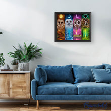Afbeelding in Gallery-weergave laden, Diamond Painting - Veelkleurige uilen dieren, Diamond Painting Dieren, uilen