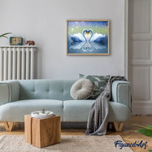 Afbeelding in Gallery-weergave laden, Diamond Painting - Zwanen en hart dieren, vogels, Diamond Painting Dieren, Diamond Painting Romantiek, romantiek, zwanen