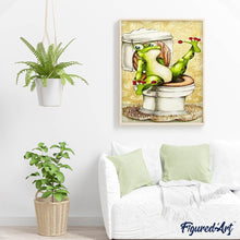Afbeelding in Gallery-weergave laden, Diamond Painting - Kikker in toiletten 40x50cm reeds ingelijst