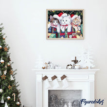 Afbeelding in Gallery-weergave laden, Diamond Painting - Kerst met drie kittens dieren, katten, Kerstmis, Diamond Painting Dieren