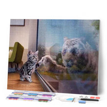 Afbeelding in Gallery-weergave laden, Diamond Painting - De reflectie van Kitten en Tiger dieren, katten, Diamond Painting Dieren, tijgers