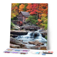 Afbeelding in Gallery-weergave laden, Diamond Painting - Berghut en Cascade Diamond Painting Landschappen, landschappen, bergen