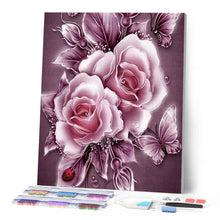 Afbeelding in Gallery-weergave laden, Diamond Painting - Zilveren bloemen en vlinders