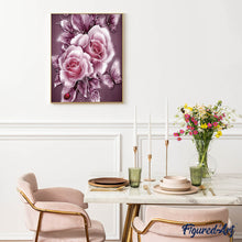 Afbeelding in Gallery-weergave laden, Diamond Painting - Zilveren bloemen en vlinders