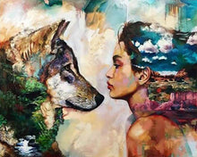 Afbeelding in Gallery-weergave laden, Diamond Painting - Jonge vrouw en wolf dieren, Diamond Painting Dieren, Diamond Painting Romantiek, konijnen, romantiek, wolven