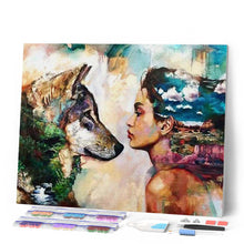 Afbeelding in Gallery-weergave laden, Diamond Painting - Jonge vrouw en wolf dieren, Diamond Painting Dieren, Diamond Painting Romantiek, konijnen, romantiek, wolven