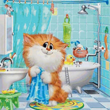 Afbeelding in Gallery-weergave laden, Diamond Painting - Kat in de badkamer dieren, katten, Diamond Painting Dieren