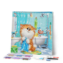 Afbeelding in Gallery-weergave laden, Diamond Painting - Kat in de badkamer dieren, katten, Diamond Painting Dieren