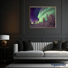 Afbeelding in Gallery-weergave laden, Diamond Painting - Noorderlicht en bomen Diamond Painting Landschappen, landschappen