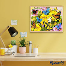 Afbeelding in Gallery-weergave laden, Diamond Painting - Vlinders en gele bloemen dieren, vlinders, Diamond Painting Dieren