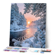 Afbeelding in Gallery-weergave laden, Diamond Painting - Rivier in het midden van het bos in de winter