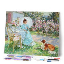 Afbeelding in Gallery-weergave laden, Diamond Painting - Vrouw en haar hond in de tuin