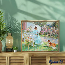 Afbeelding in Gallery-weergave laden, Diamond Painting - Vrouw en haar hond in de tuin