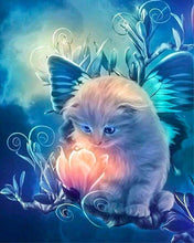 Afbeelding in Gallery-weergave laden, Diamond Painting - Kleine Nieuwsgierige Kat en Magische Bloem