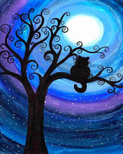 Afbeelding in Gallery-weergave laden, Diamond Painting - Kat bij nacht op een tak