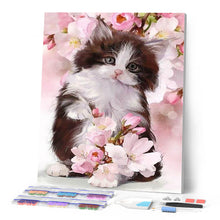 Afbeelding in Gallery-weergave laden, Diamond Painting - Kat en bloemen dieren, katten, Diamond Painting Dieren, bloemen