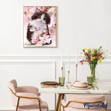 Afbeelding in Gallery-weergave laden, Diamond Painting - Kat en bloemen dieren, katten, Diamond Painting Dieren, bloemen