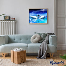 Afbeelding in Gallery-weergave laden, Diamond Painting - Hartvormige zwanen onder de Maan