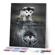 Afbeelding in Gallery-weergave laden, Diamond Painting - Hond en wolf reflectie 40x50cm reeds ingelijst